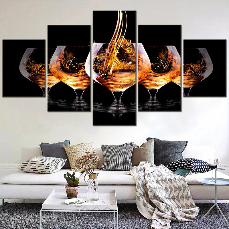 Cognac or Brandy 5 Panels Painting Canvas Wall Decoration