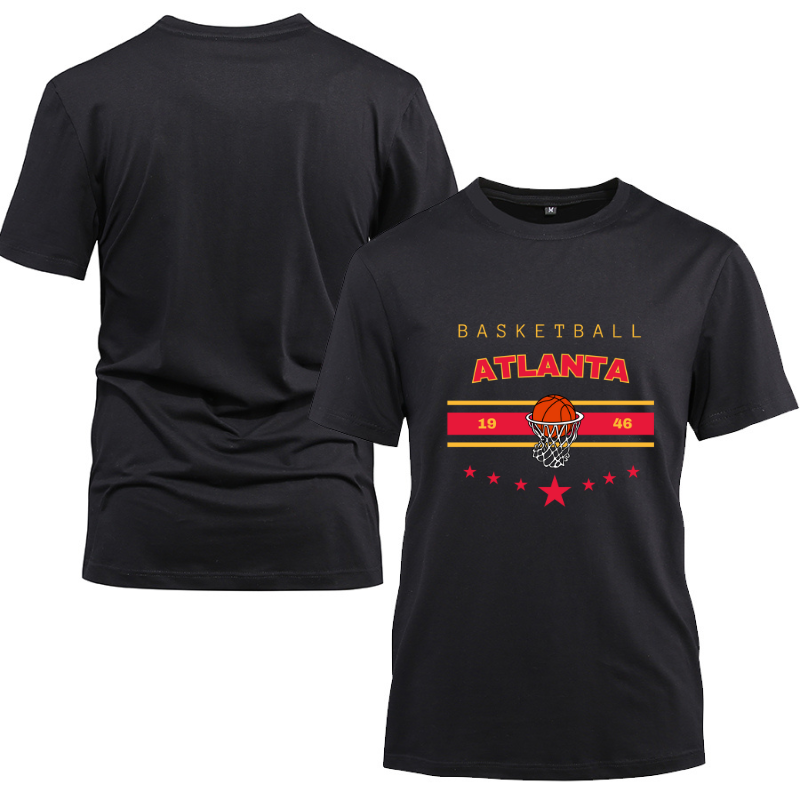 Basketball Atlanta 1946 Cotton Black Short Sleeve T-Shirt