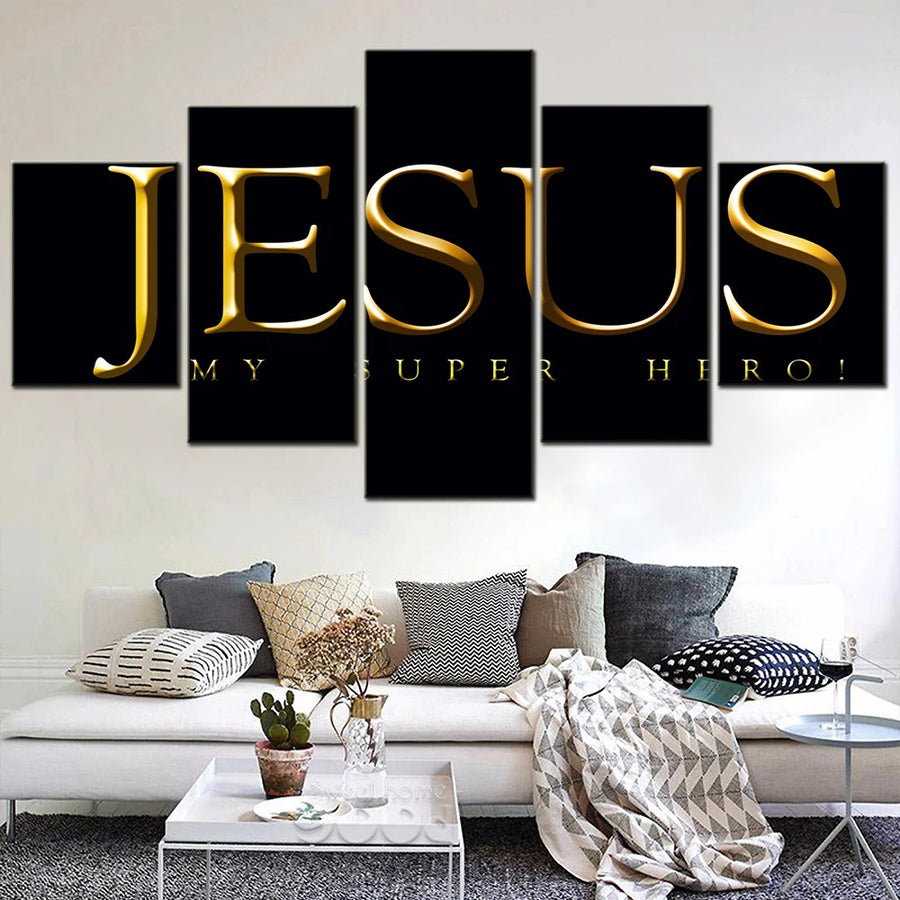 Jesus My Super Hero 5 Panels Painting Canvas Wall Decoration