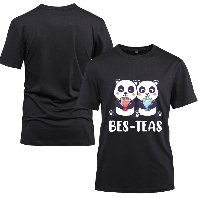 Boba Gift Bes Teas Kawaii Panda Boba Tea Cotton Black Short Sleeve T-Shirt