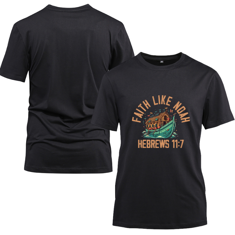 Faith Like Noah Hebrews 11-7 Cotton Black Short Sleeve T-Shirt