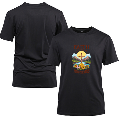 Faith Can Move Mountains Cross Cotton Black Short Sleeve T-Shirt
