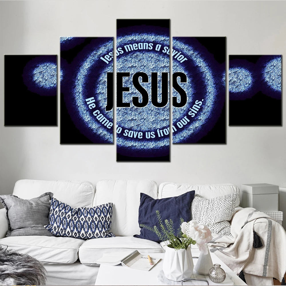 Jesus Means a Savior 5 Panels Painting Canvas Wall Decoration