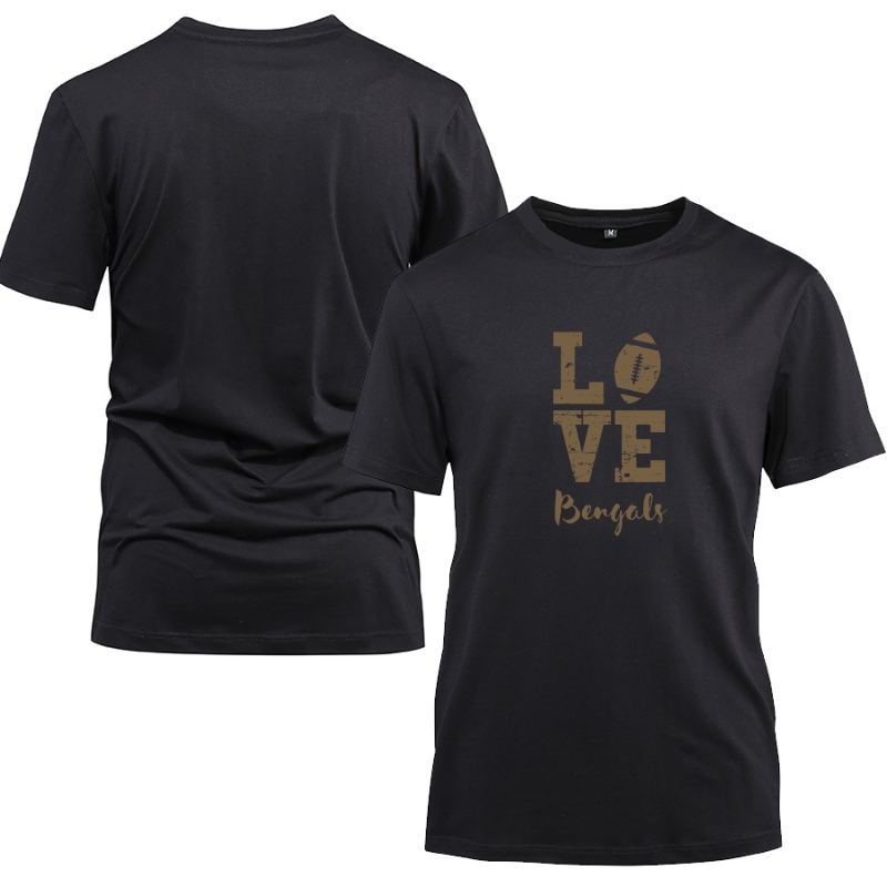 Football Gold Love Bengals Cotton Black Short Sleeve T-Shirt