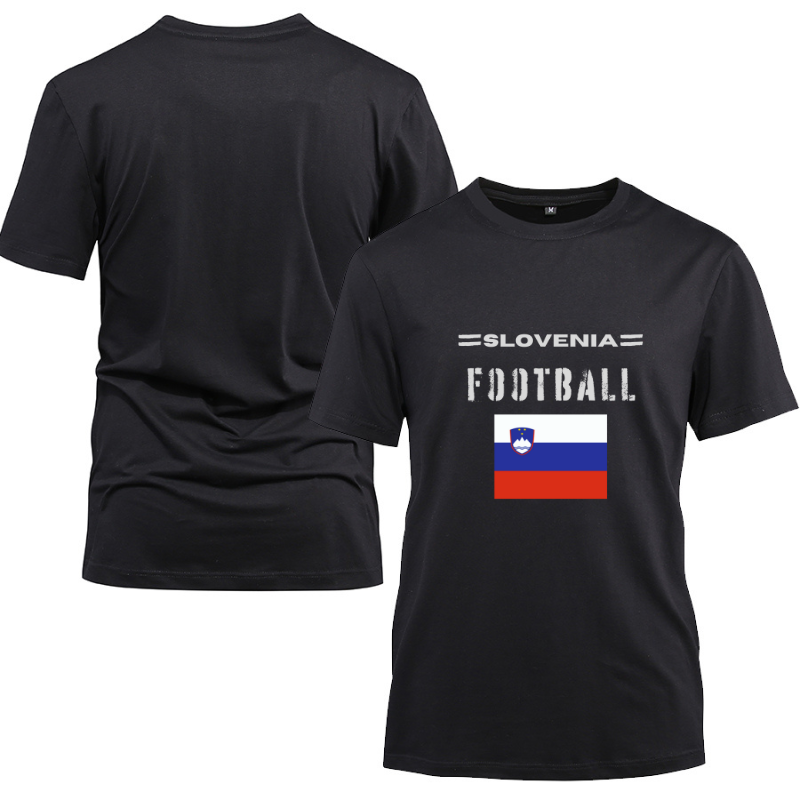 Slovenia Football Cotton Black Short Sleeve T-Shirt