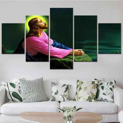 Sacred Heart of Jesus 5 Panels Painting Canvas Wall Decoration