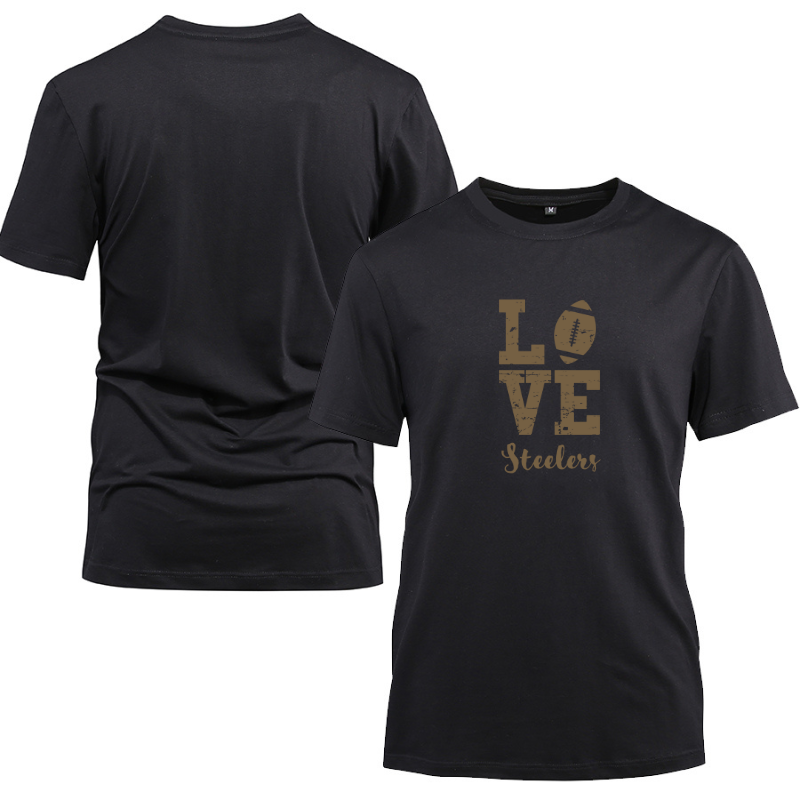 Football Gold Love Steelers Cotton Black Short Sleeve T-Shirt
