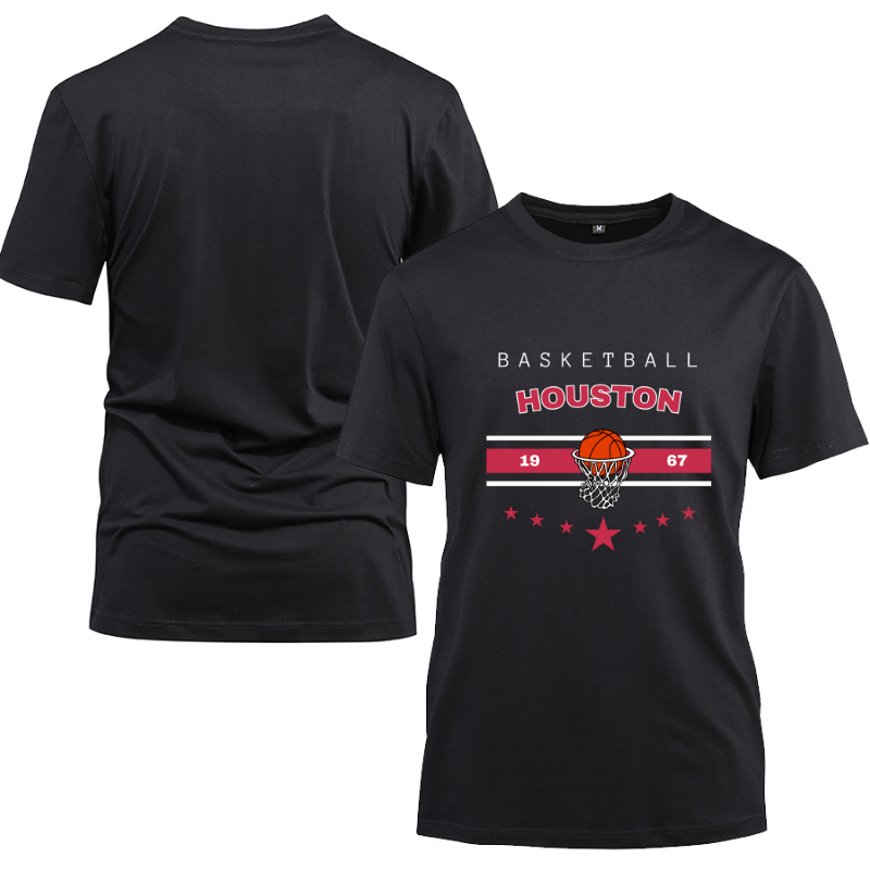 Basketball Houston 1967 Cotton Black Short Sleeve T-Shirt