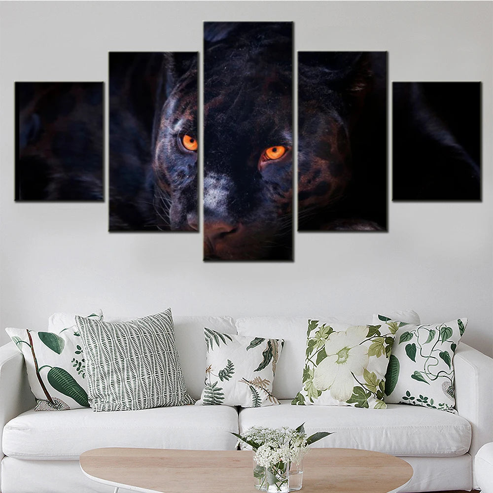 Black Panther 5 Panels Painting Canvas Wall Decoration