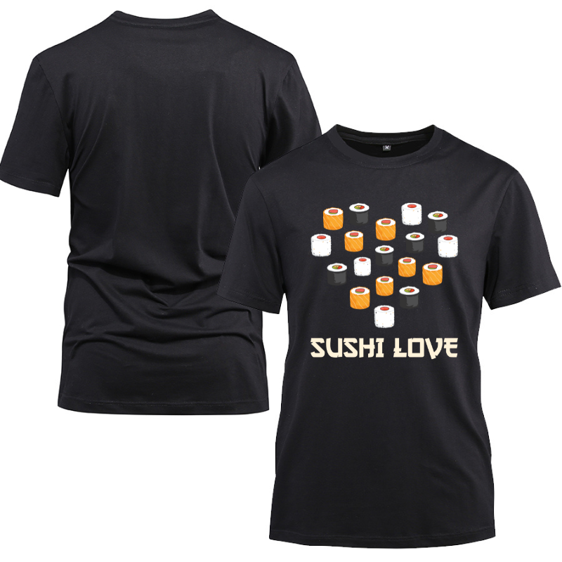 Funny Sushi Gift Heart Sushi Foodie Cotton Black Short Sleeve T-Shirt