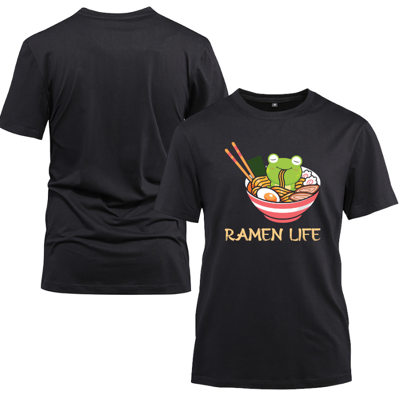 Japanese Classic Anime Ramen Life Cotton Black Short Sleeve T-Shirt