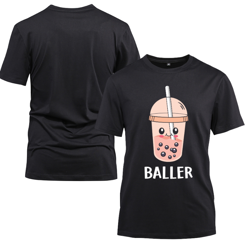 Boba Baller Bubble Tea Pearl Milk Tea Cotton Black Short Sleeve T-Shirt