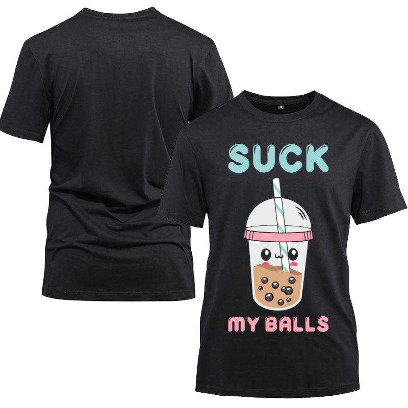 Boba Tea I Suck My Balls I Bubble-Tea Cotton Black Short Sleeve T-Shirt