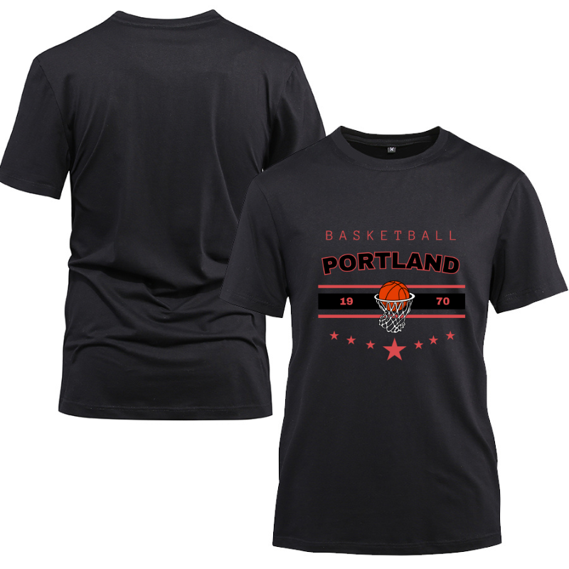 Basketball Portland 1970 Cotton Black Short Sleeve T-Shirt