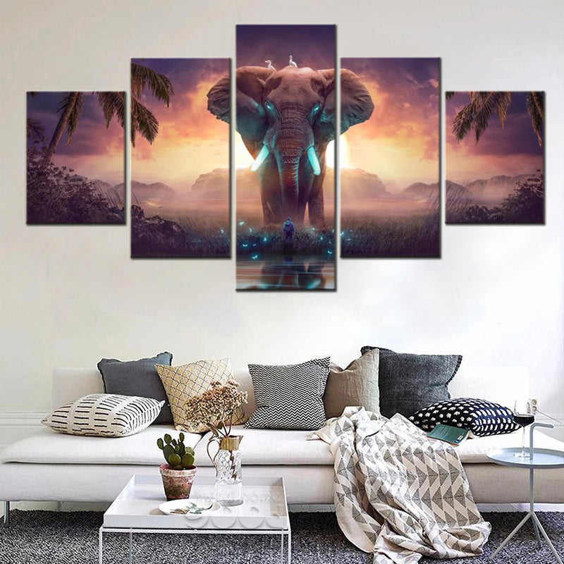 Elephant Dream Mysterious Surreal 5 Panels Painting Canvas Wall Decoration