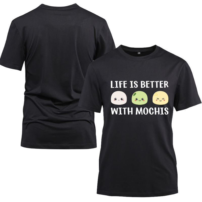 Funny Mochi Japanese Food Kawaii Cotton Black Short Sleeve T-Shirt
