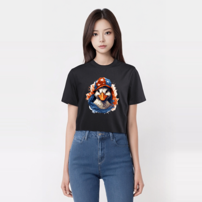 Animal Hiphop Graphic Funny Cute Duck Cotton Black Short Sleeve T-Shirt