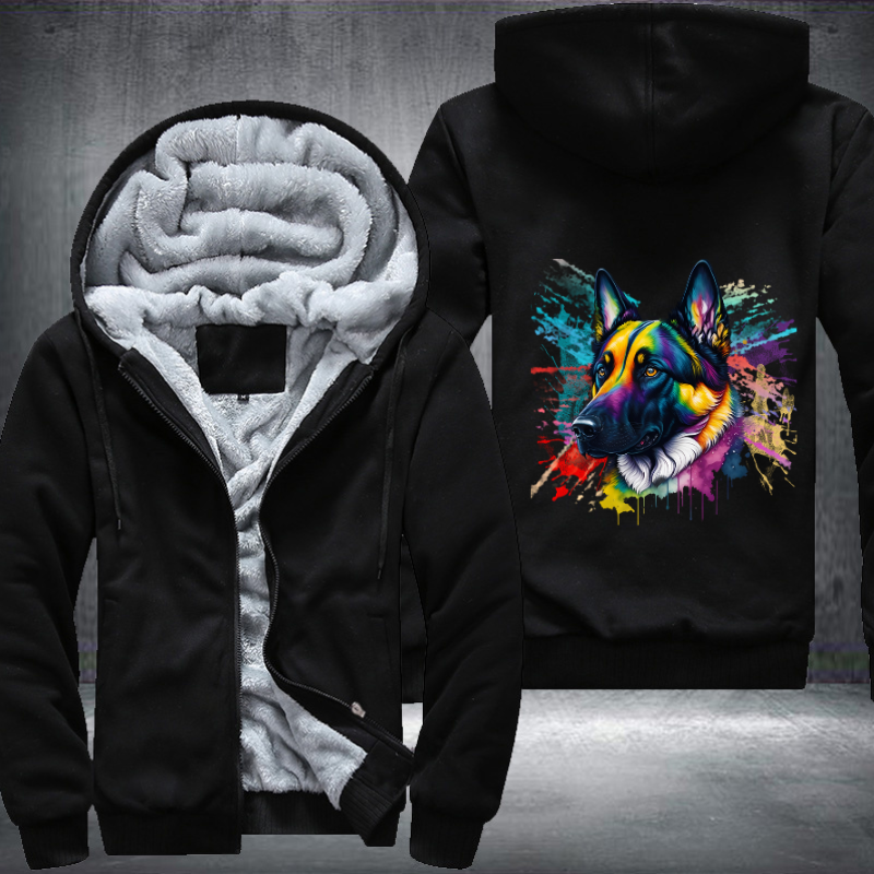 Rainbow German Shepherd Dog Watercolour design Fleece Hoodies Jacket