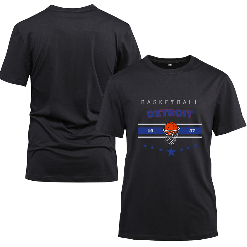 Basketball Detroit 1937 Cotton Black Short Sleeve T-Shirt