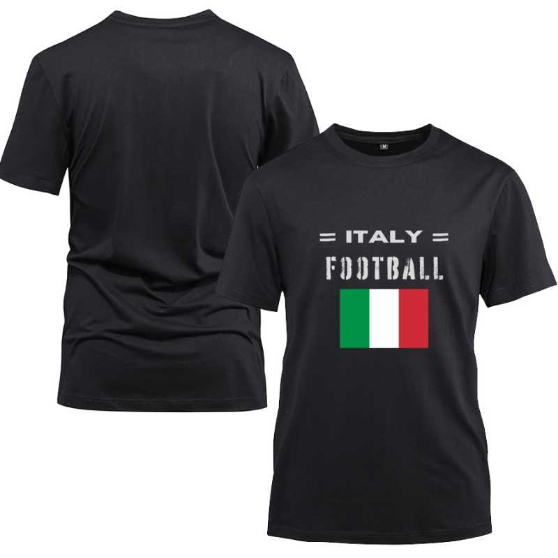 Italy Football Cotton Black Short Sleeve T-Shirt