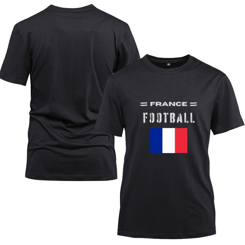 France Football Cotton Black Short Sleeve T-Shirt