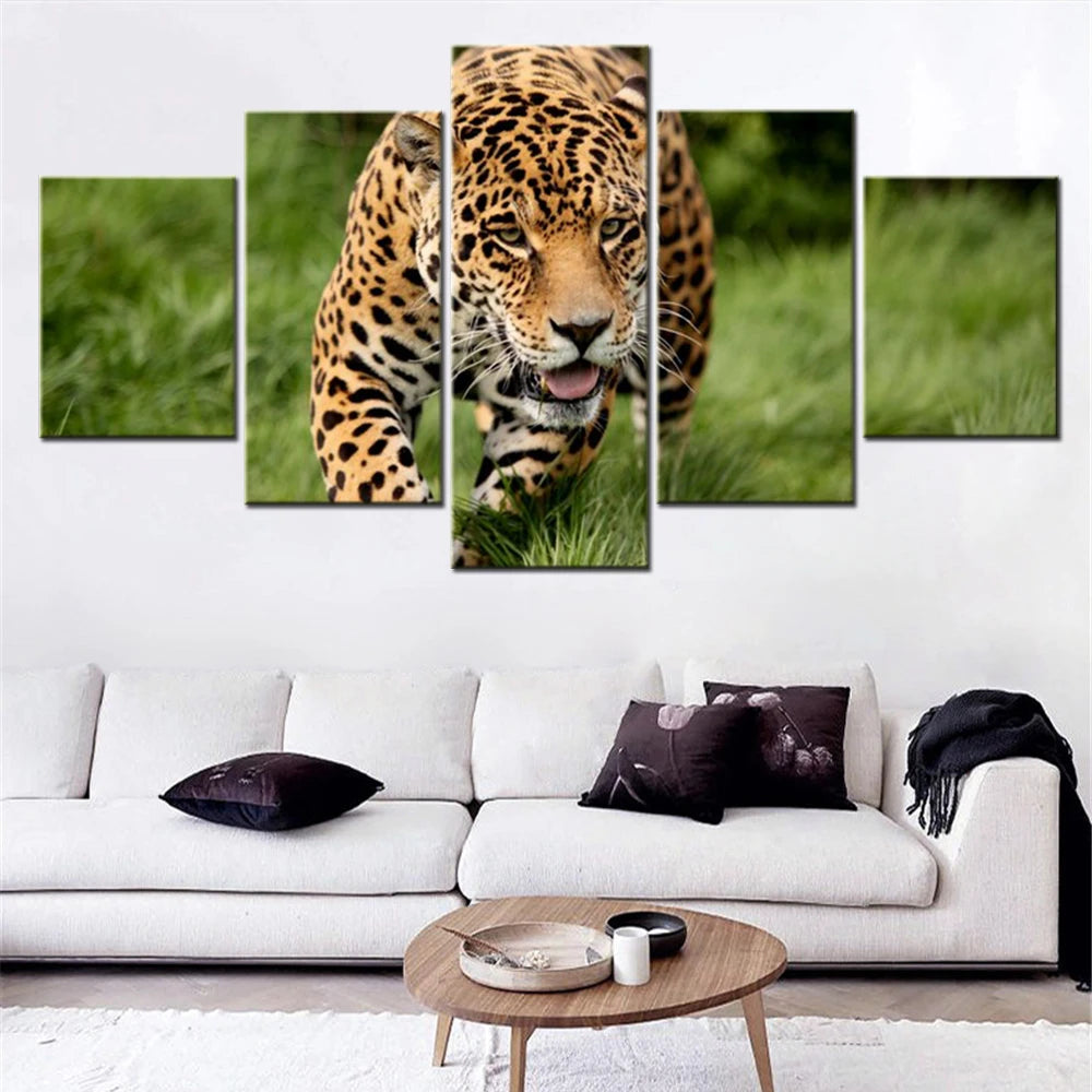 Animals Jaguar 5 Panels Painting Canvas Wall Decoration