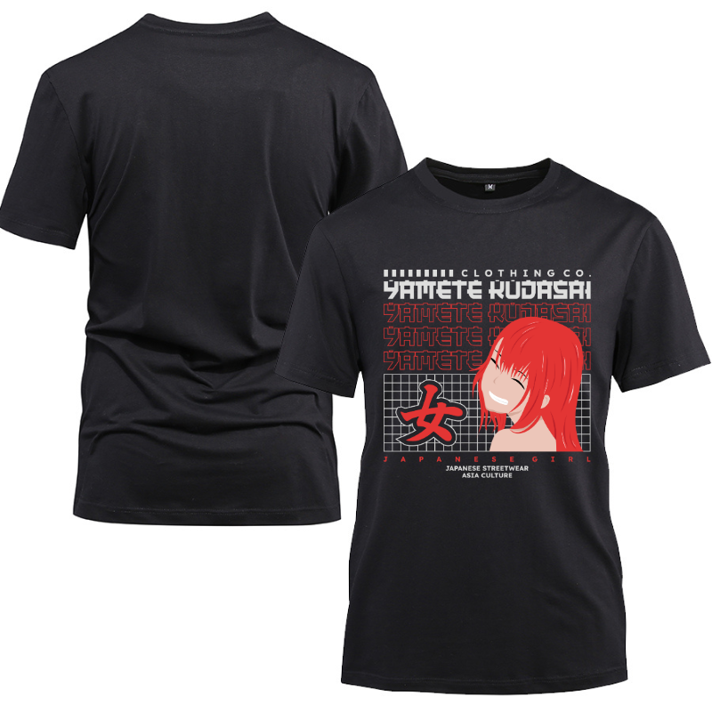 Japan Streetwear Yamete Kudasai Cotton Black Short Sleeve T-Shirt