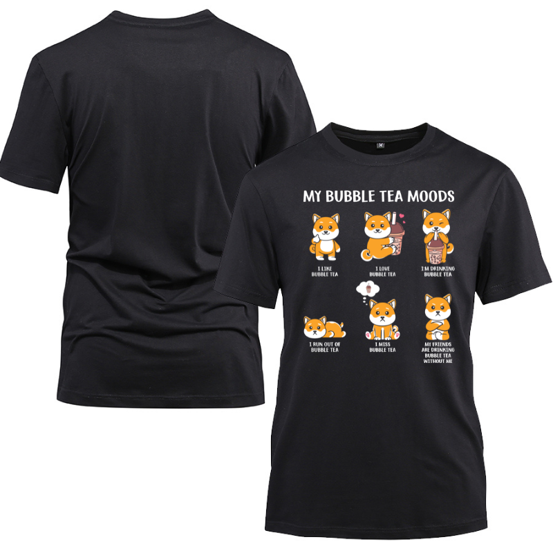 Shiba Inu Bubble Tea Boba Tea Gift Cotton Black Short Sleeve T-Shirt