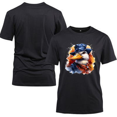 Animal Hiphop Graphic Funny Duck Cotton Black Short Sleeve T-Shirt