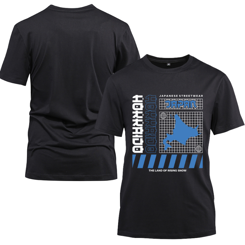 Japan Streetwear The Land Of Rising Snow Cotton Black Short Sleeve T-Shirt