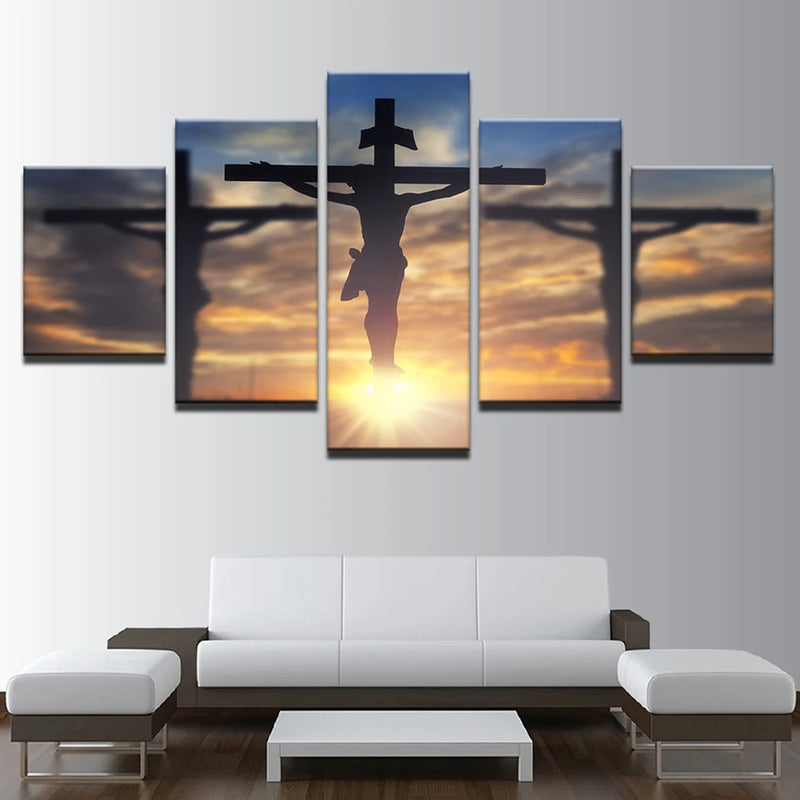 Christian Jesus 5 Panels Painting Canvas Wall Decoration