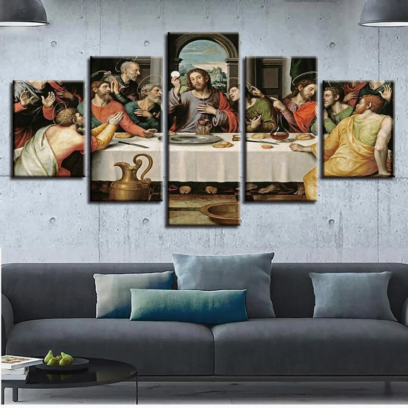 Jesus The Last Supper 5 Panels Painting Canvas Wall Decoration