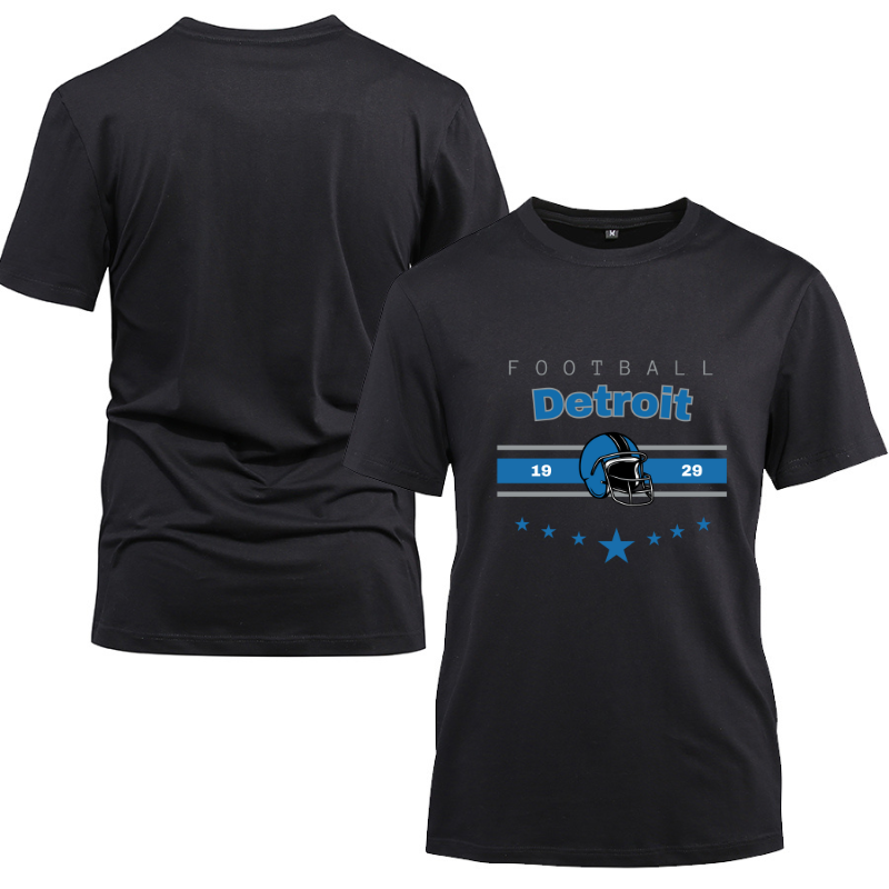 Football Detroit 1929 Cotton Black Short Sleeve T-Shirt