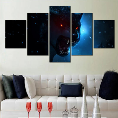 Black Wolf 5 Panels Painting Canvas Wall Decoration