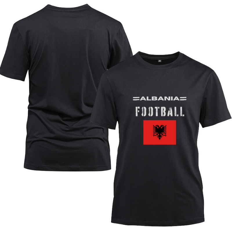 Albania Football Cotton Black Short Sleeve T-Shirt