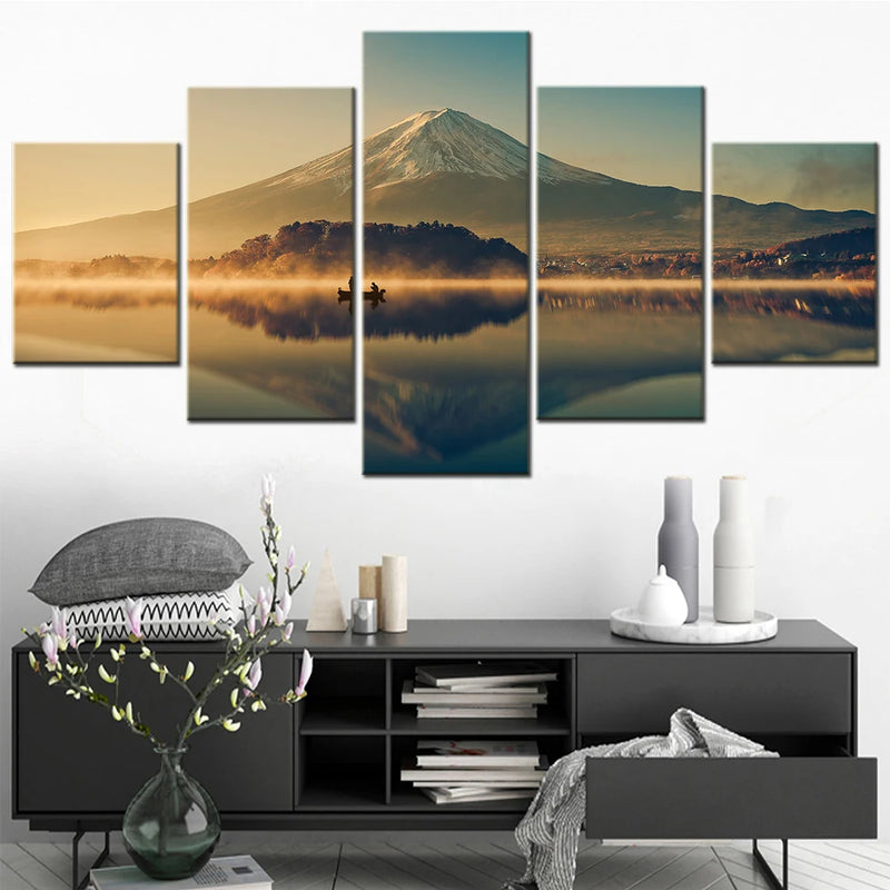 Mount Fuji at Lake Kawaguchiko 5 Panels Painting Canvas Wall Decoration