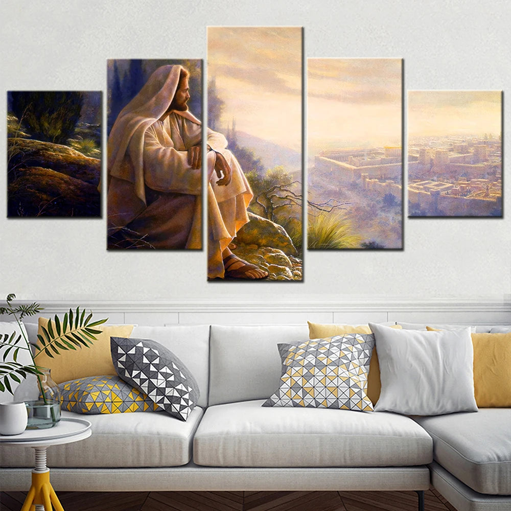 Prayer Jesus Christ love 5 Panels Painting Canvas Wall Decoration