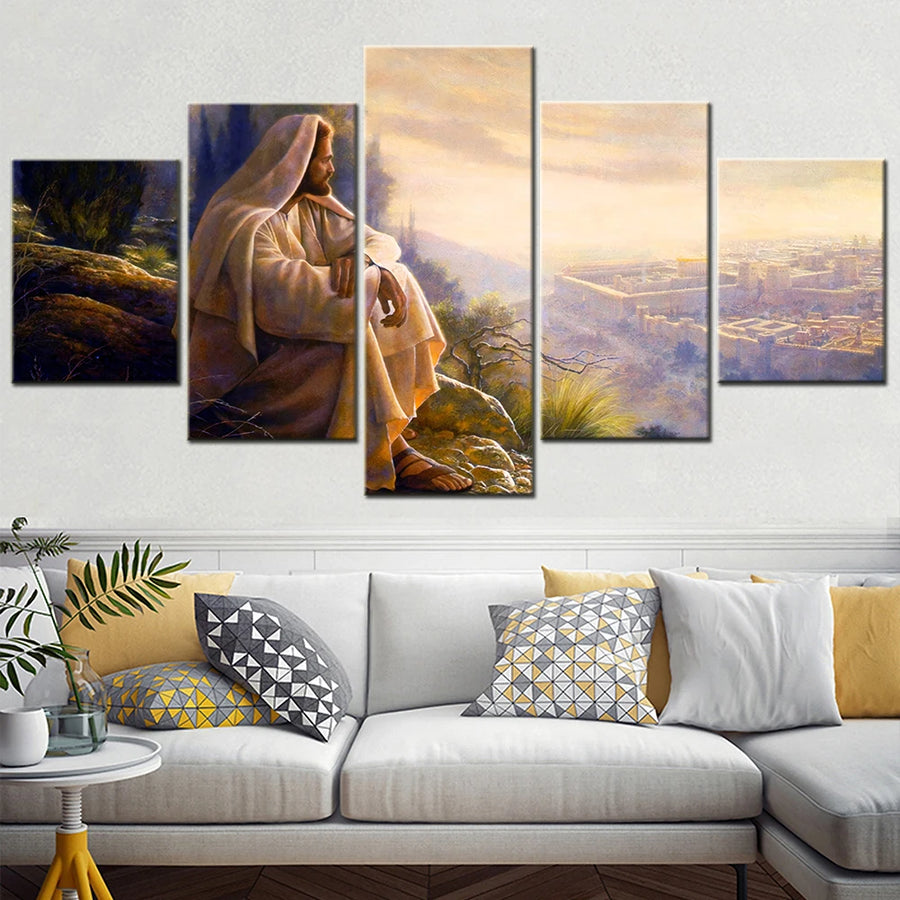 Prayer Jesus Christ love 5 Panels Painting Canvas Wall Decoration