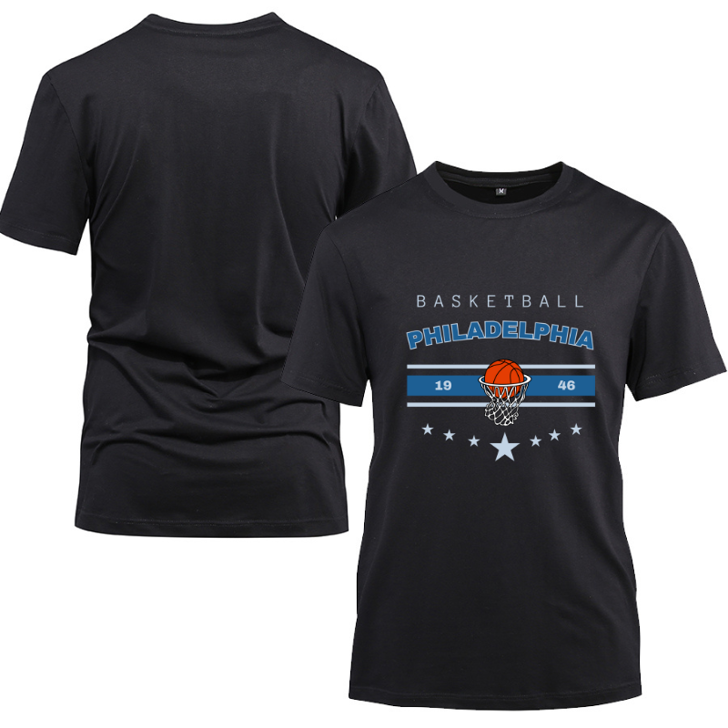 Basketball Philadelphia 1946 Cotton Black Short Sleeve T-Shirt