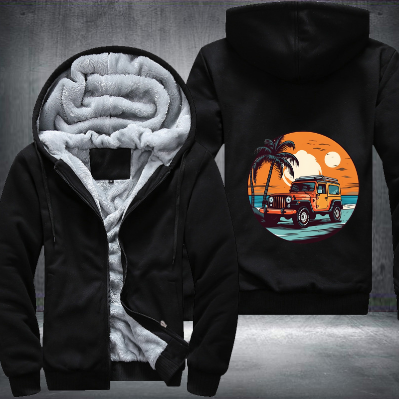 4x4 Car On Beach Fleece Hoodies Jacket