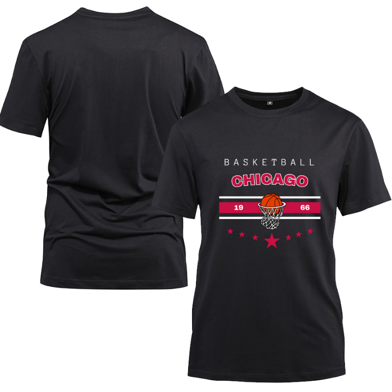 Basketball Chicago 1966 Cotton Black Short Sleeve T-Shirt