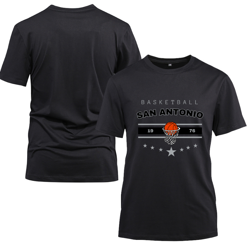 Basketball San Antonio 1976 Cotton Black Short Sleeve T-Shirt