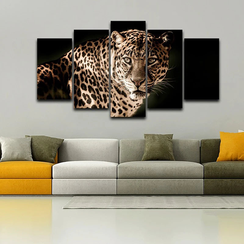 The Cool Leopard Nordic Modern 5 Panels Painting Canvas Wall Decoration