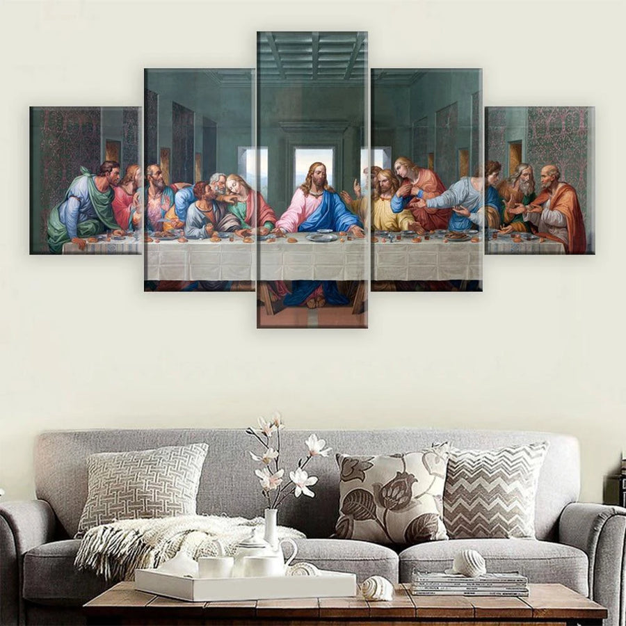 Jesus The Last Supper design 5 Panels Painting Canvas Wall Decoration