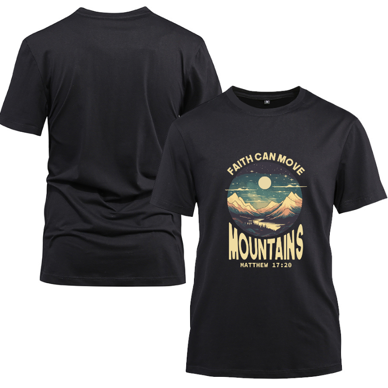 Faith Can Move Mountains Matthew 17-20 Cotton Black Short Sleeve T-Shirt