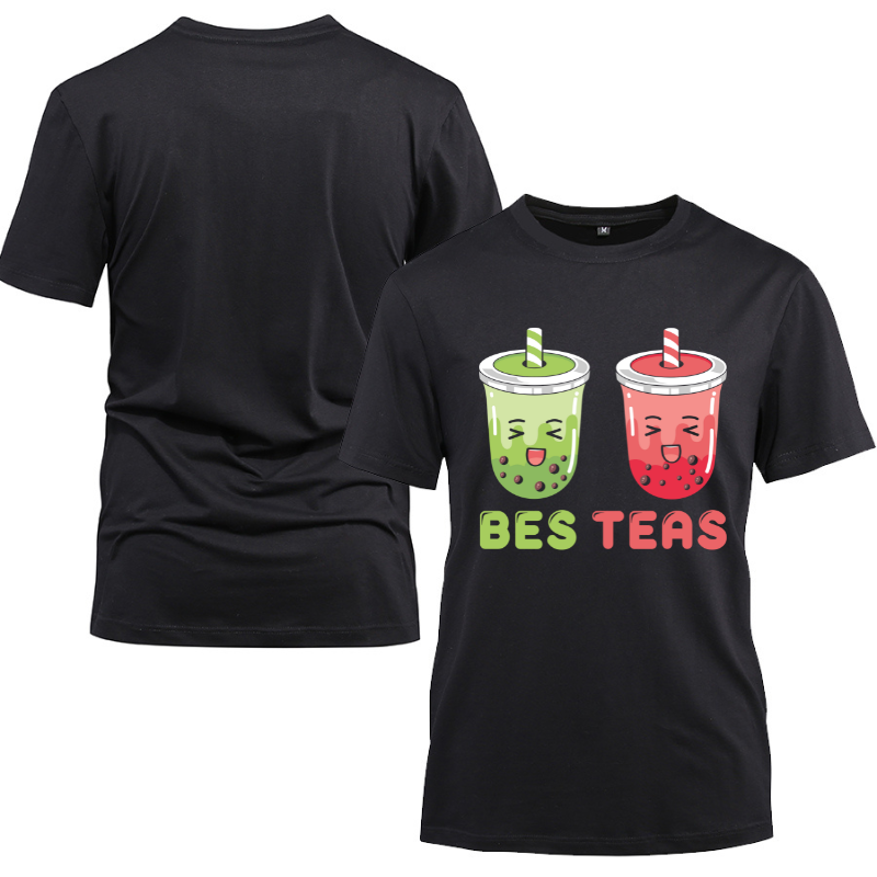 Bes Teas Besties Cute Boba Best Friends Cotton Black Short Sleeve T-Shirt