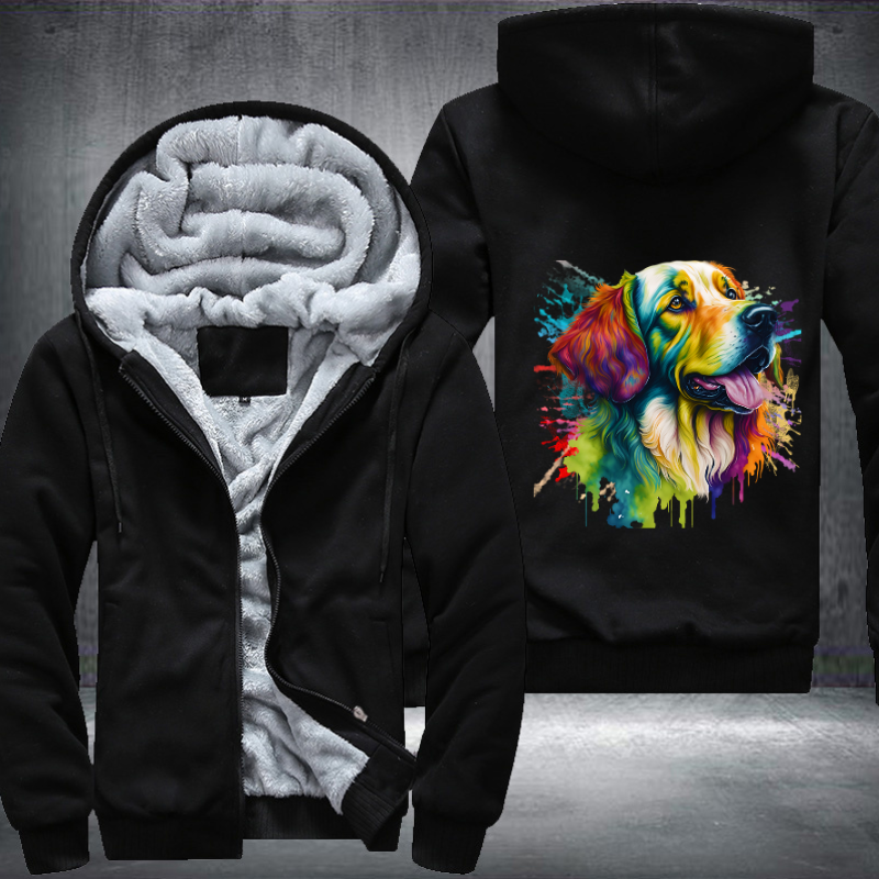 Rainbow Golden Retriever Watercolour design Fleece Hoodies Jacket