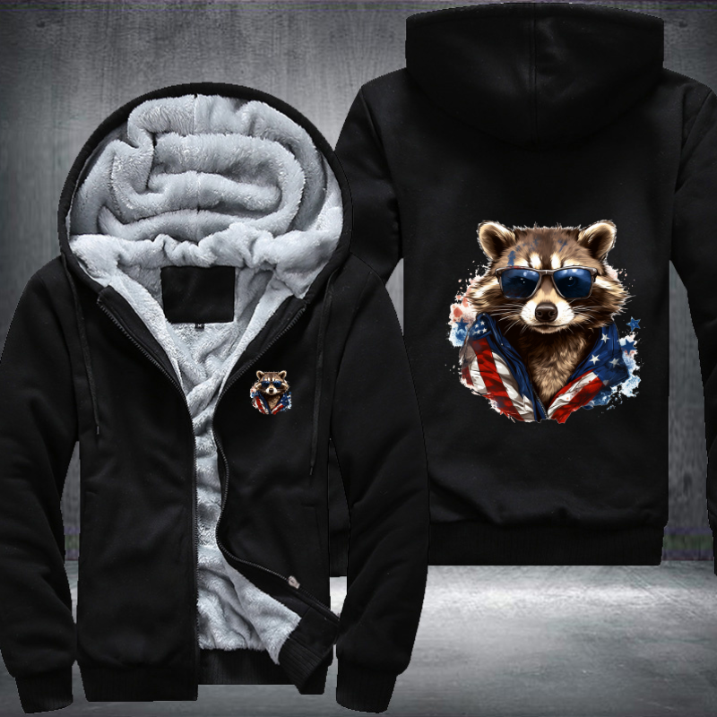 Animal Hiphop Graphic Raccoon With Sunglasses Fleece Hoodies Jacket