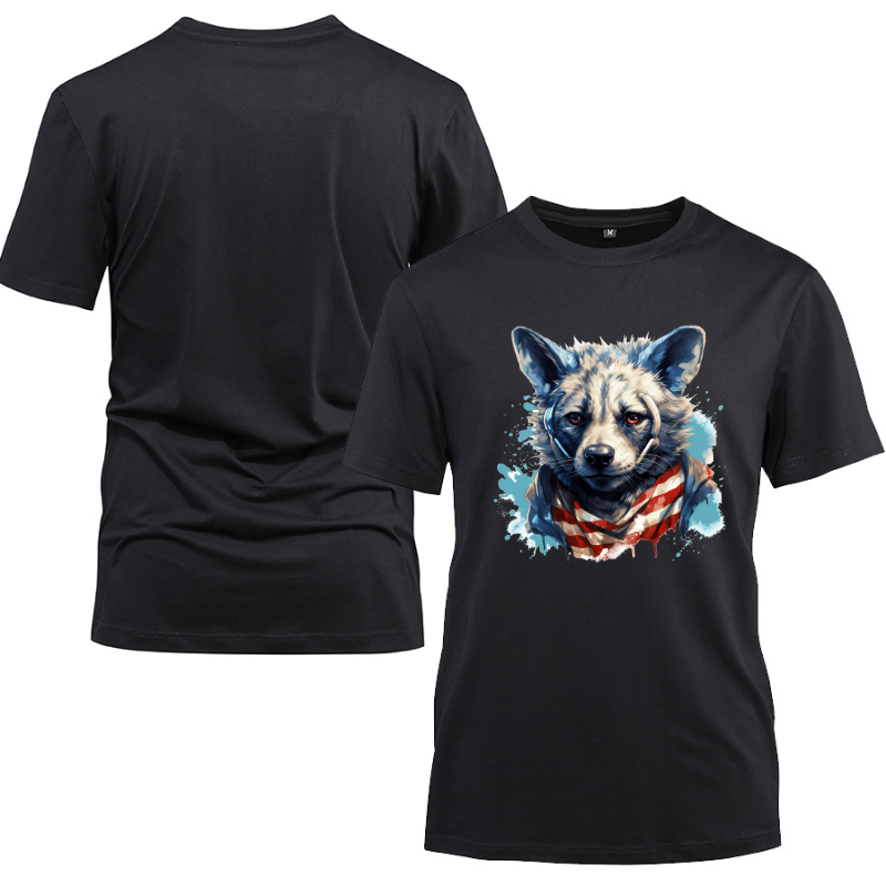Animal Hiphop Graphic Wolf Cotton Black Short Sleeve T-Shirt