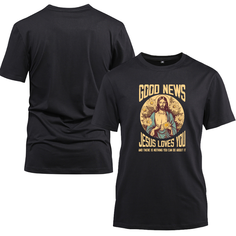 Good News Jesus Loves You Cotton Black Short Sleeve T-Shirt